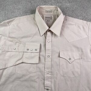 Vintage Sheplers Shirt Mens 17.5 34 Tan Western Pearl Snap Cowboy Yoke Rodeo